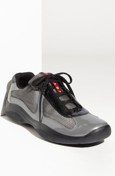 Prada Americas Cup Mesh & Patent Sneaker (men) in Gray for Men (grafite ...