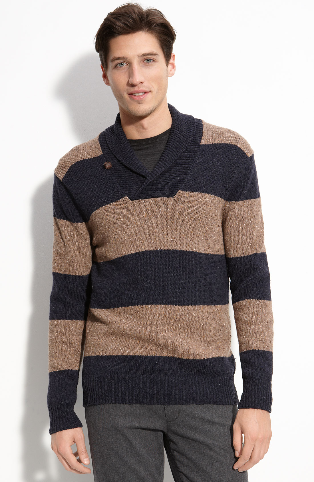 Vince Rugby-stripe Shawl-collar Sweater in Brown for Men (blue) | Lyst