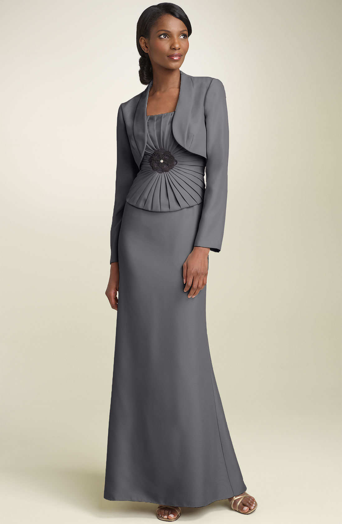 Alex Evenings Cachet Beaded Satin Gown with Bolero in Gray (gunmetal ...