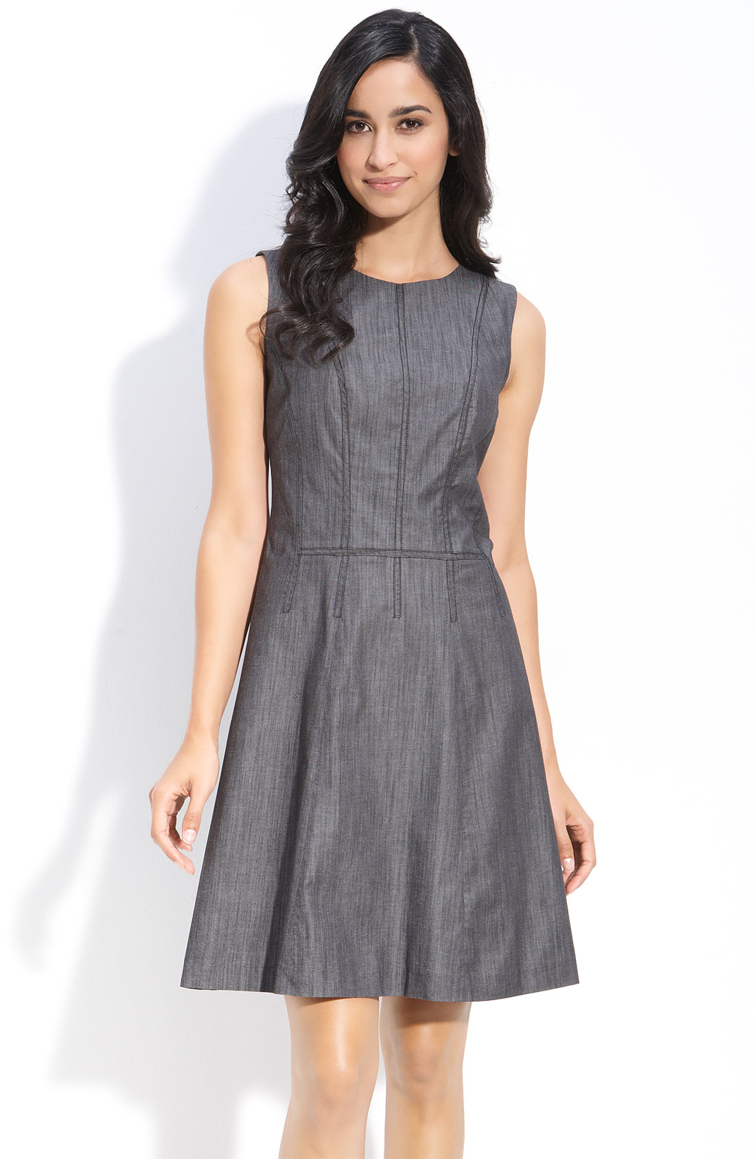 Calvin Klein Stretch Denim Fit & Flare Dress in Gray (black denim) | Lyst