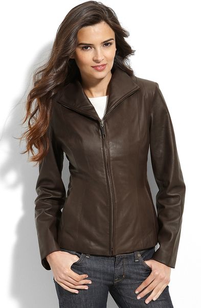 Cole Haan Lambskin Leather Scuba Jacket (petite) in Brown (chocolate ...