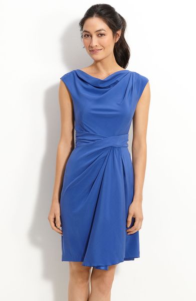 Suzi Chin For Maggy Boutique Drape Front Silk Dress in Blue (crystal ...