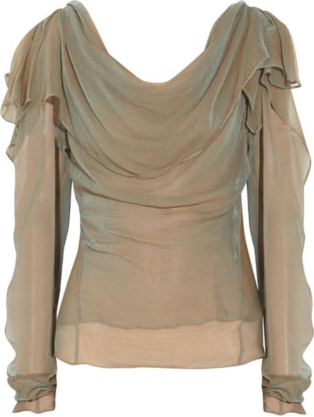 Donna Karan New York Iridescent Silk-georgette Blouse in Brown (gray ...