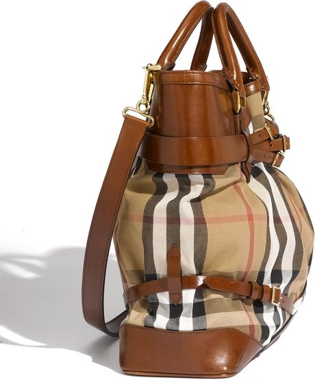 Burberry Belted Check Print Bag in Brown (dark tan) | Lyst