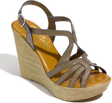 Callisto Tiara Wedge Sandal in Beige (putty patent) | Lyst