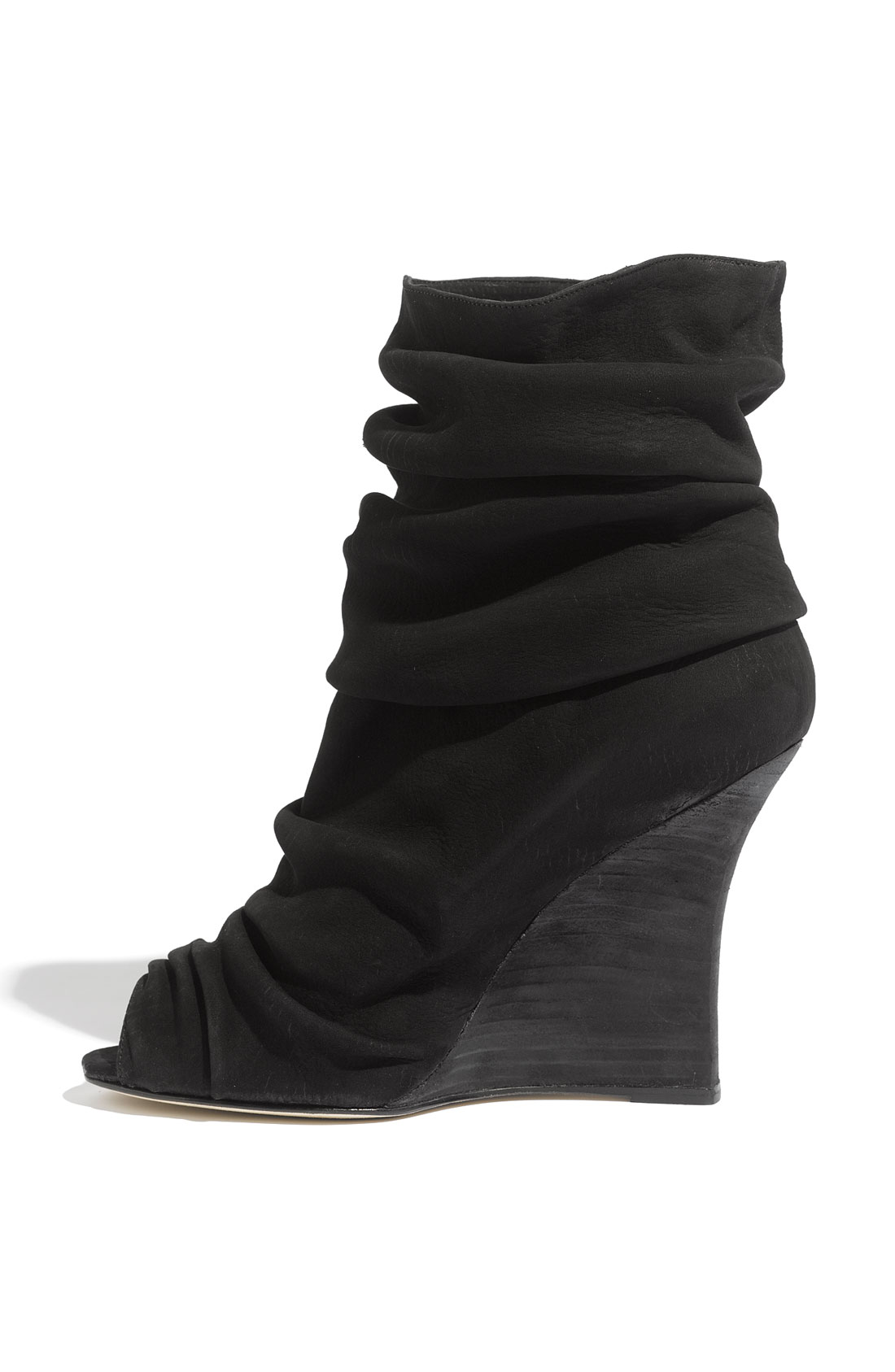 Manolo blahnik Slouchy Suede Peep Toe Ankle Boots in Black 