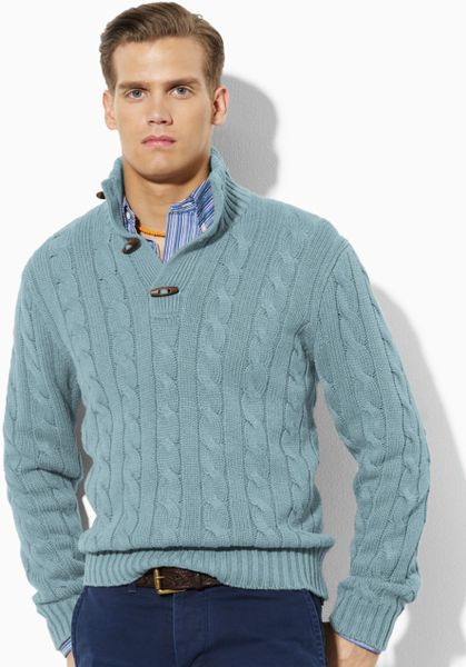 Polo Ralph Lauren Buttoned Mock-turtleneck Sweater in Silver for Men ...