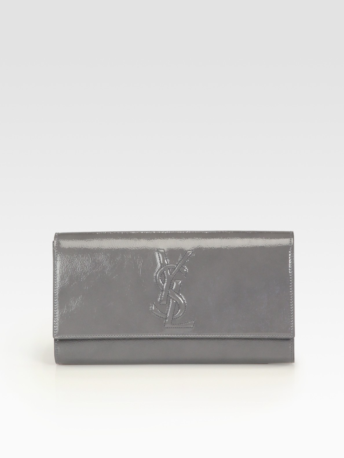 Saint laurent Leather Clutch in Gray (grey) | Lyst