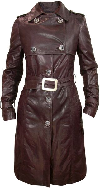Forzieri Womens Burgundy Leather Trench Coat in Purple (burgundy) | Lyst