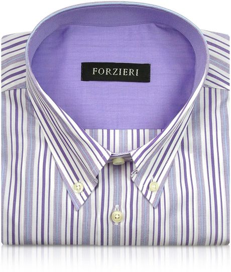 Forzieri White and Purple Striped Cotton Button Down Dress Shirt in ...