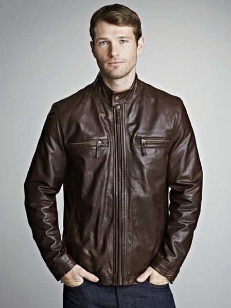 John Lewis Men Leather Biker Jacket Dark Brown in Brown for Men | Lyst
