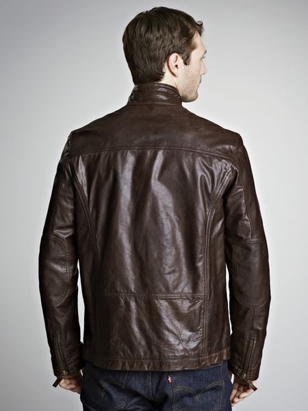 John Lewis Men Leather Biker Jacket Dark Brown in Brown for Men | Lyst