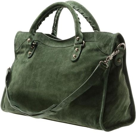 Balenciaga Classic City Suede Bag in Green | Lyst