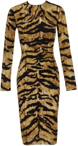 Dolce & Gabbana Stretch Silk Dress with Tiger-print in Black (black ...