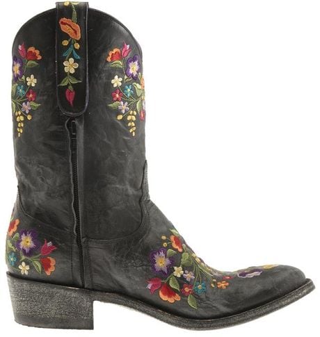 Mexicana Leather Cowboy Boots with Floral Embroidery in Black (black ...