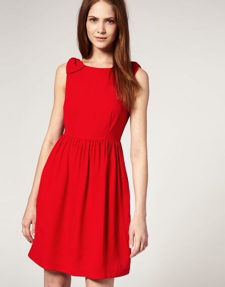 Boutique By Jaeger Silk Baby Doll Dress With Bow Shoulder in Red | Lyst