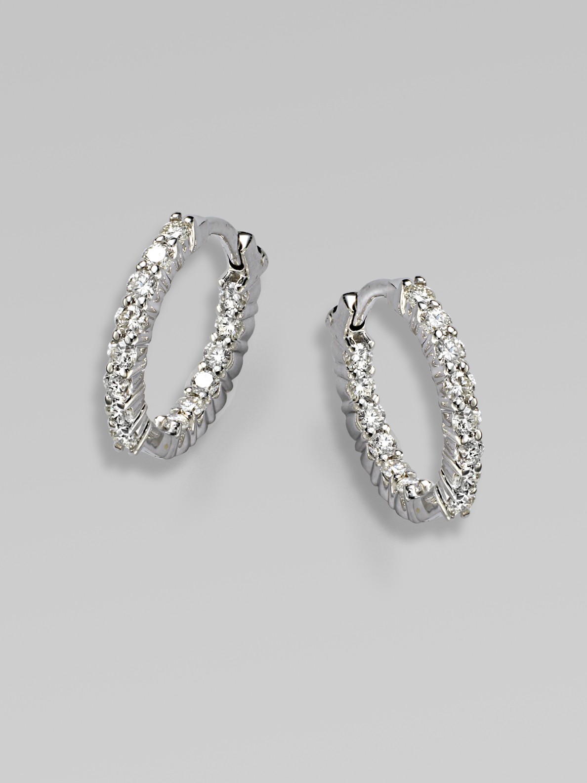 Lyst Roberto Coin 18k White Gold Diamond Extra Small Hoop Earrings Gallery Previously Sold At Saks Fifth Avenue Women S Gold Hoop Earrings