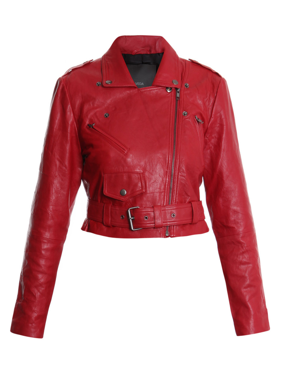 Veda Thriller Cropped Leather Jacket in Red | Lyst