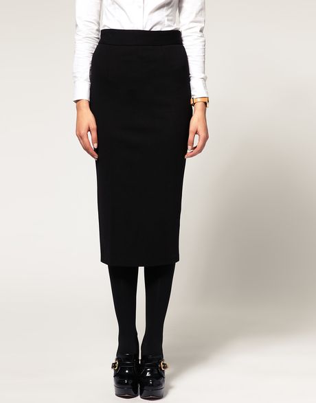 Asos Collection Asos Pencil Skirt in Longer Length in Black | Lyst