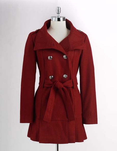 Calvin Klein Double Breasted Stand-up Collar Coat in Red | Lyst