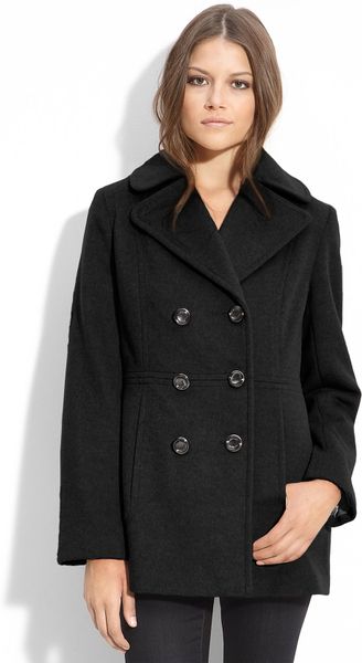 Calvin Klein Double Breasted Peacoat in Black | Lyst