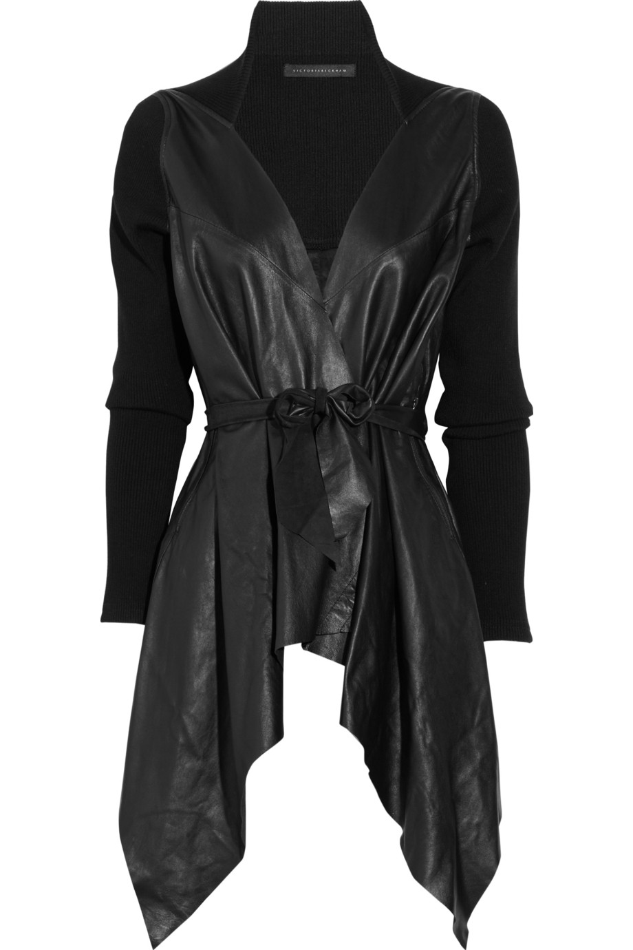 Victoria Beckham Draped Leather Jacket in Black | Lyst