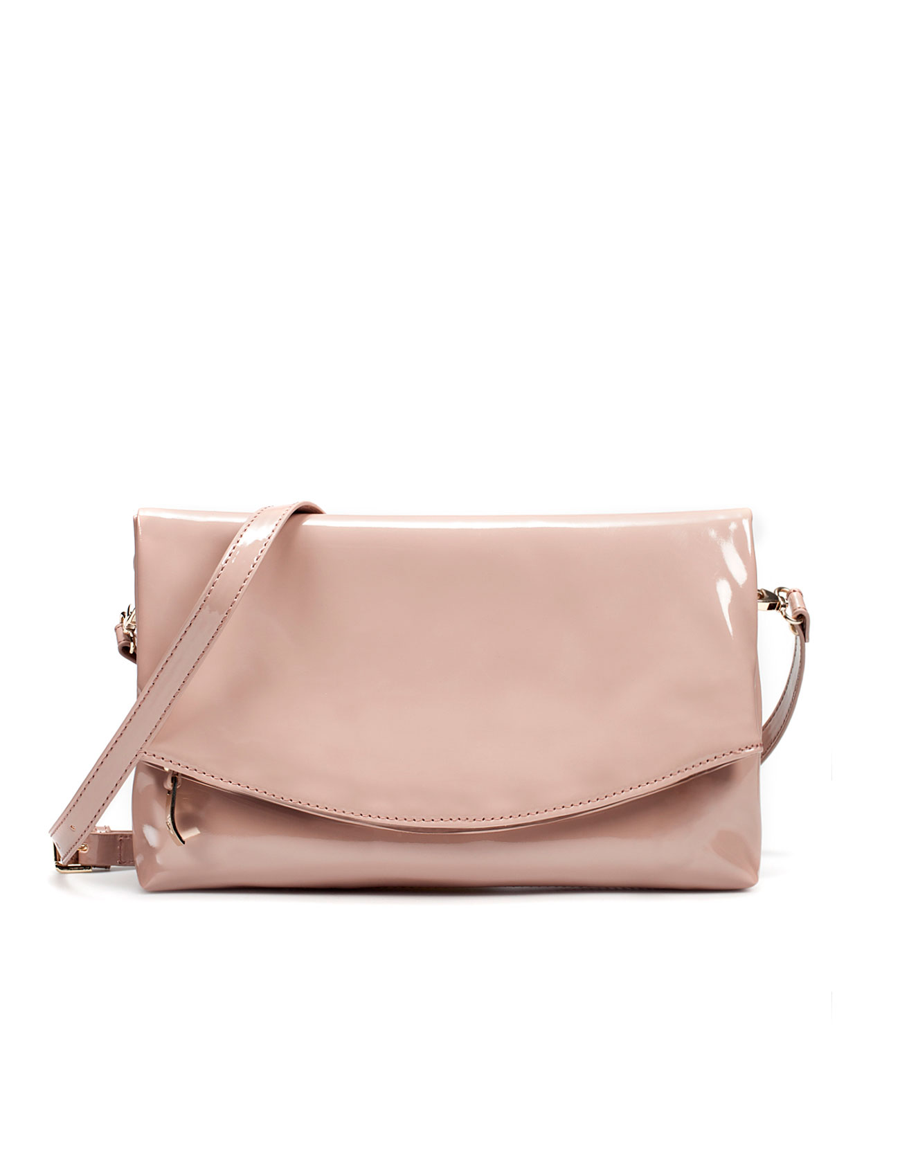 Zara Patent Leather Clutch Messenger Bag in Pink (nude) | Lyst