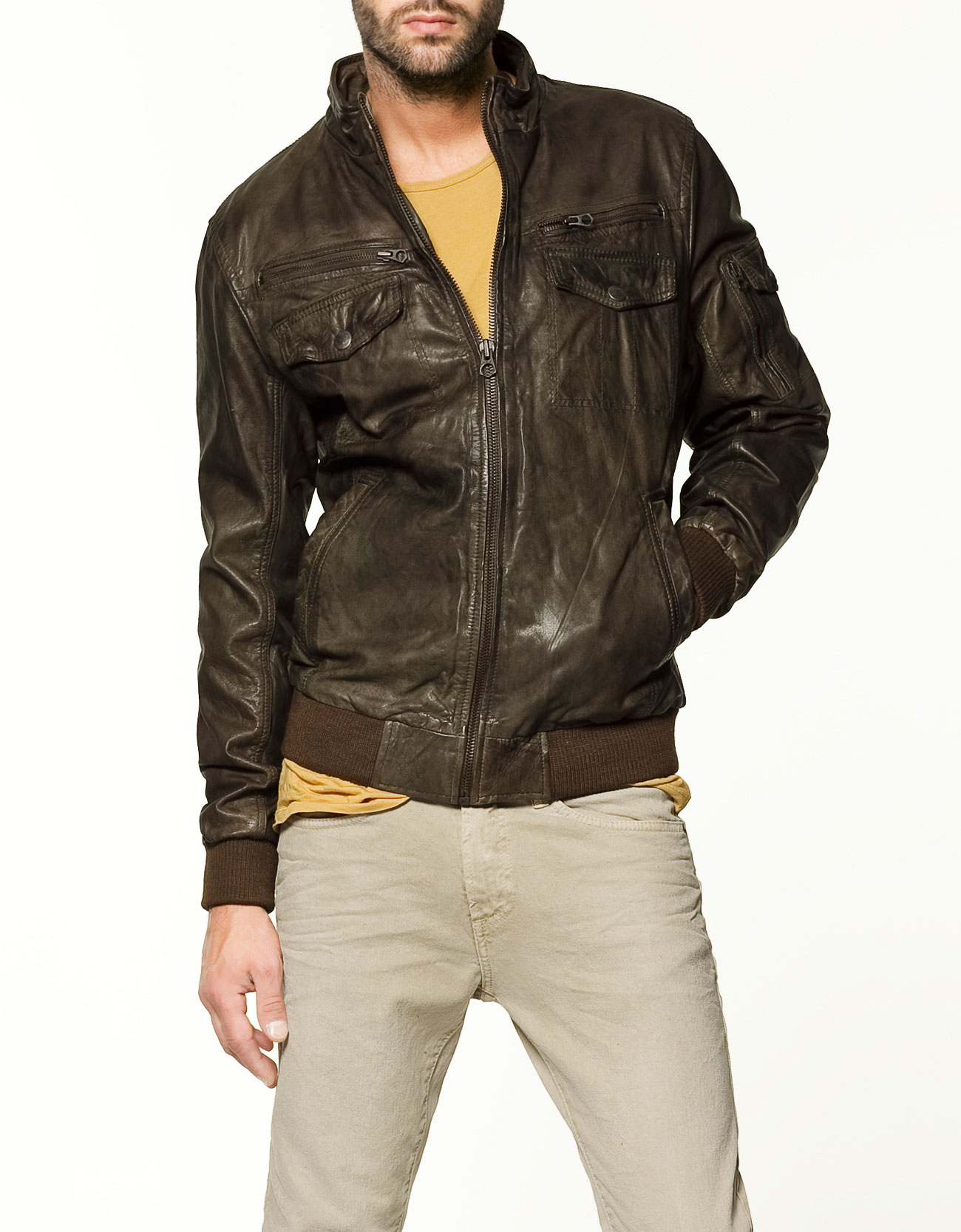 Zara Leather Jacket with Chest Pockets in Green for Men (olive) | Lyst