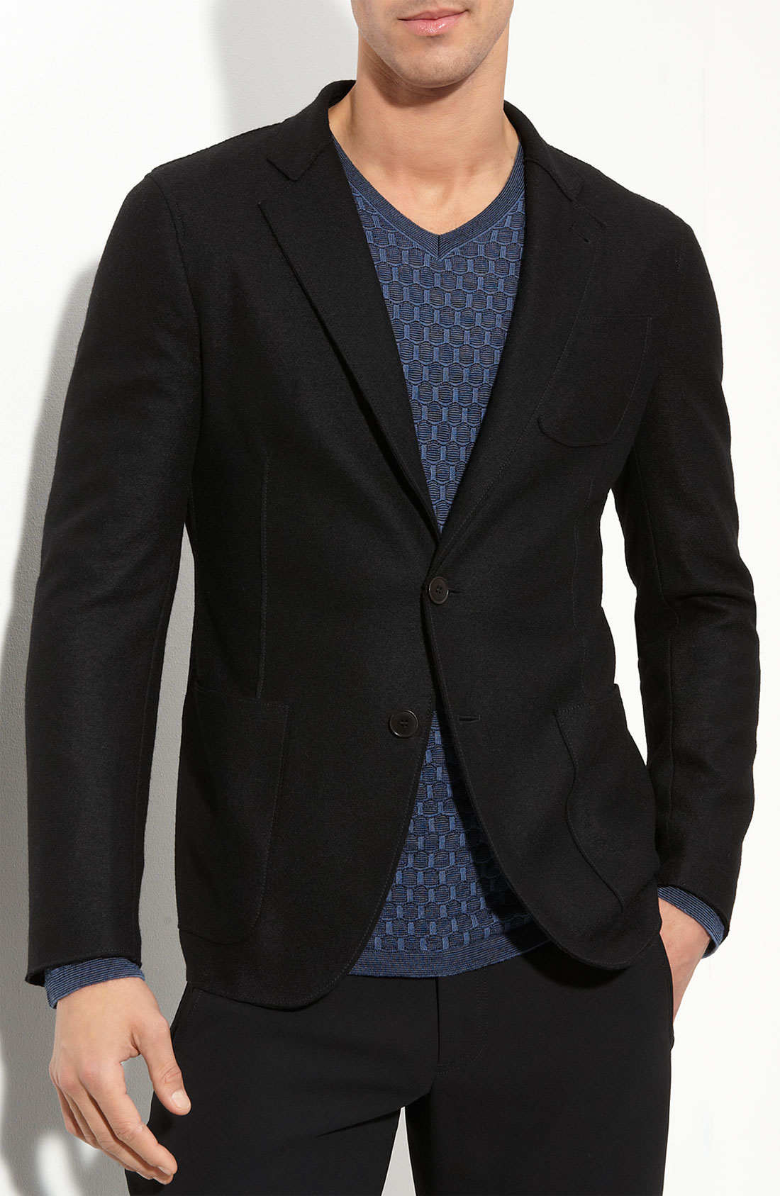 Armani Deconstructed Wool/cashmere Blazer in Black for Men | Lyst