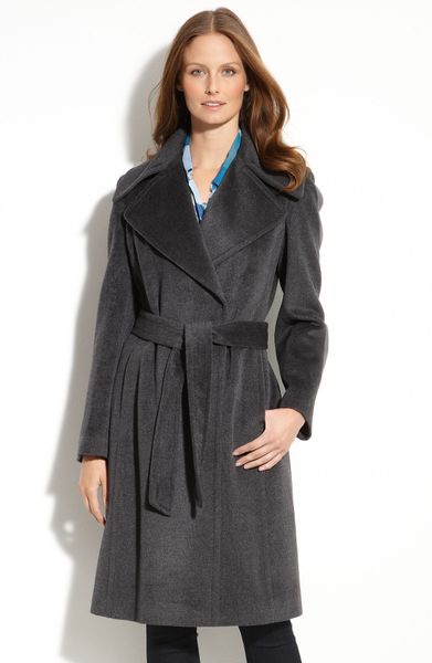 Calvin Klein Wool Blend Wrap Coat in Gray (charcoal) | Lyst