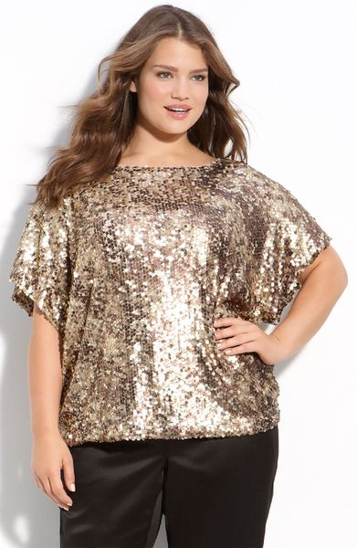 Sejour Dolman Sleeve Sequin Top (plus) in Gold (gold combo) | Lyst