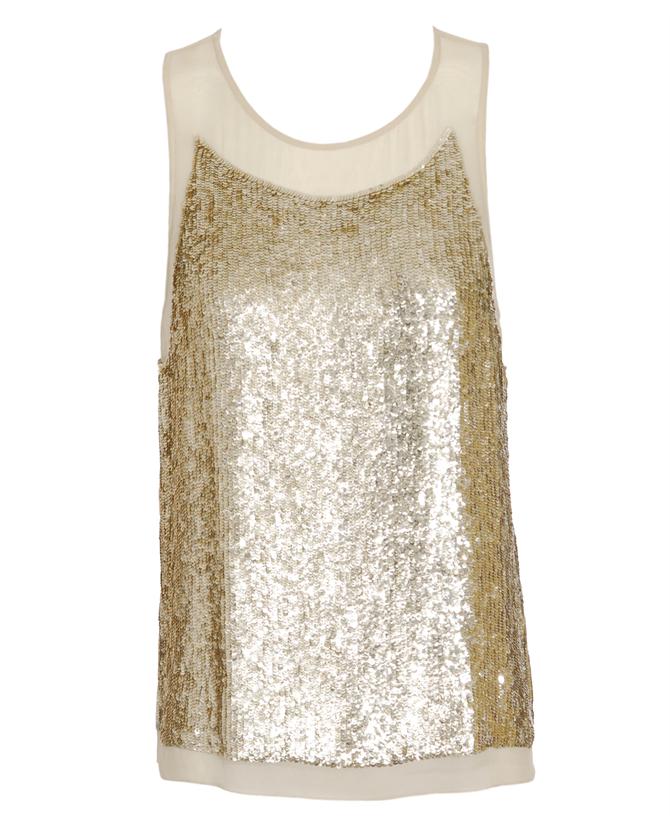 Stella Mccartney Sequin Embellished Silk Tank Top in Gold | Lyst