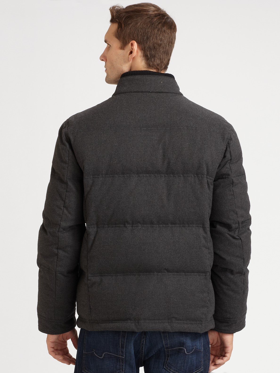 Cole haan Flannel Down Jacket in Gray for Men | Lyst