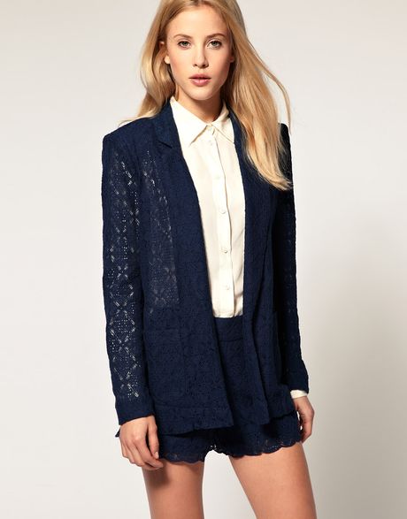 Asos Collection Asos Sheer Lace Jacket in Blue (navy) | Lyst