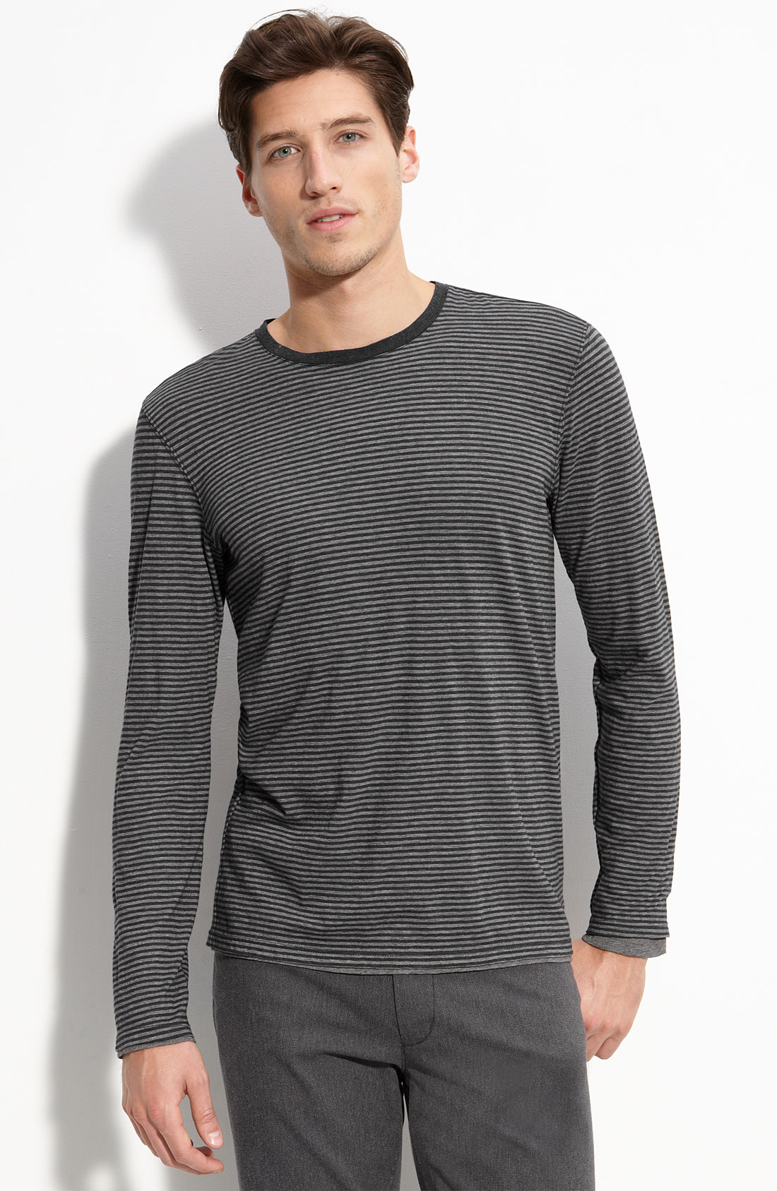 Vince Stripe Long Sleeve T-shirt in Black for Men (heather black) | Lyst