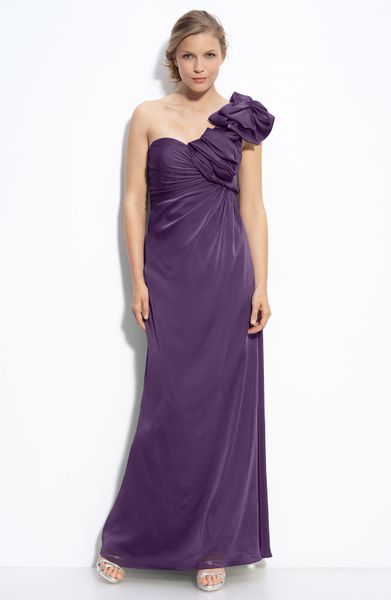Adrianna Papell One Shoulder Chiffon Dress with Bow in Purple (grape ...