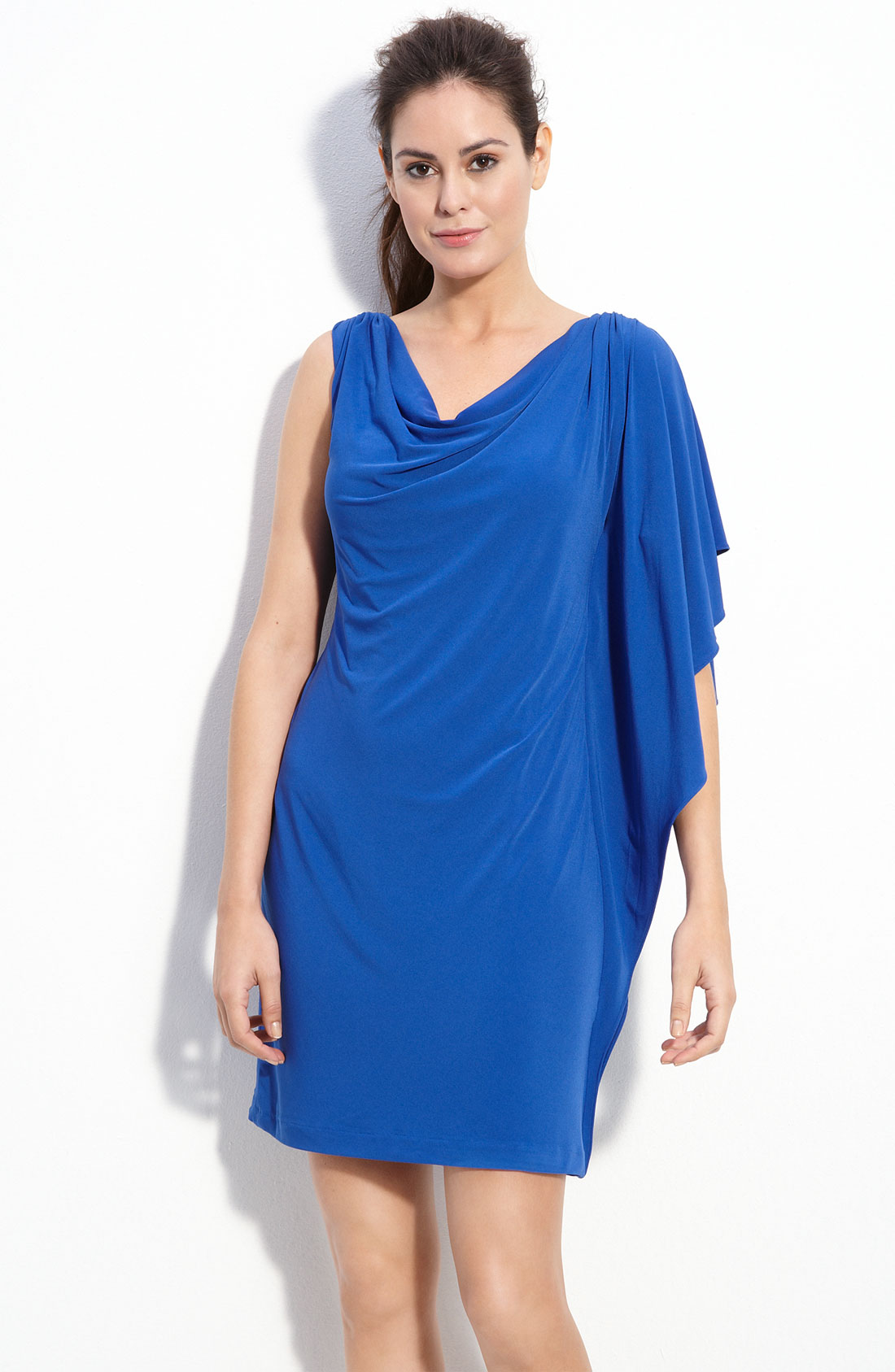 Eliza J Asymmetric Drape Neck Jersey Shift Dress in Blue (cobalt) | Lyst