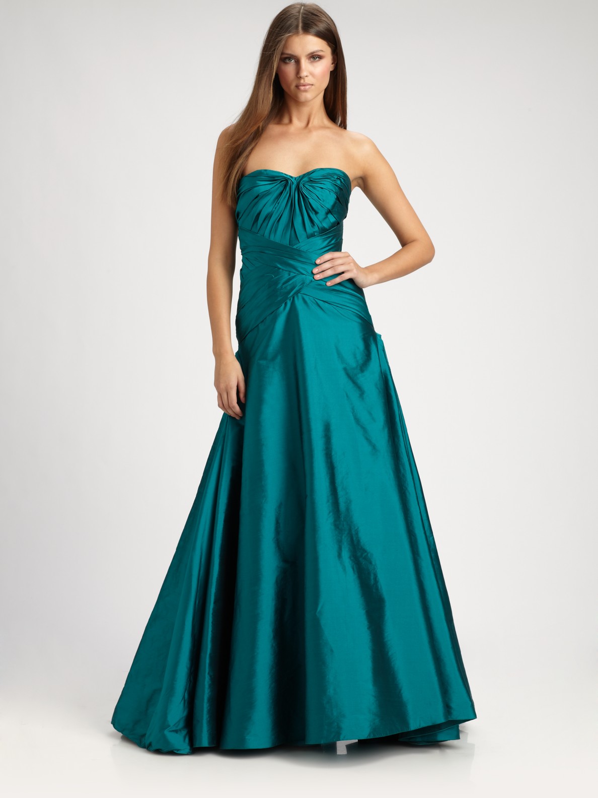 Ml Monique Lhuillier Strapless Taffeta Gown in Green (emerald) | Lyst