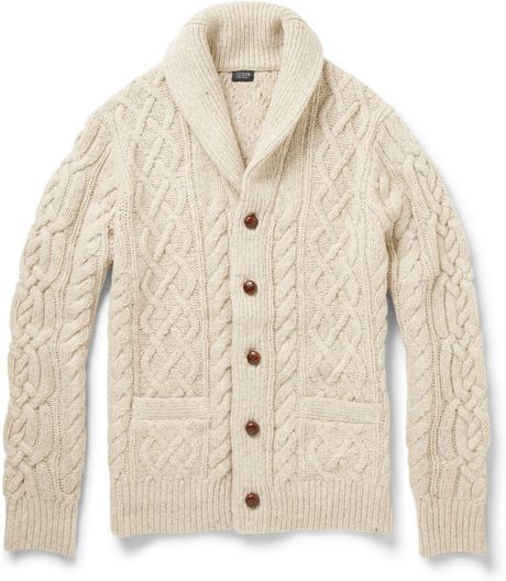 J.crew Chunky Cable Knit Cardigan in Beige for Men | Lyst