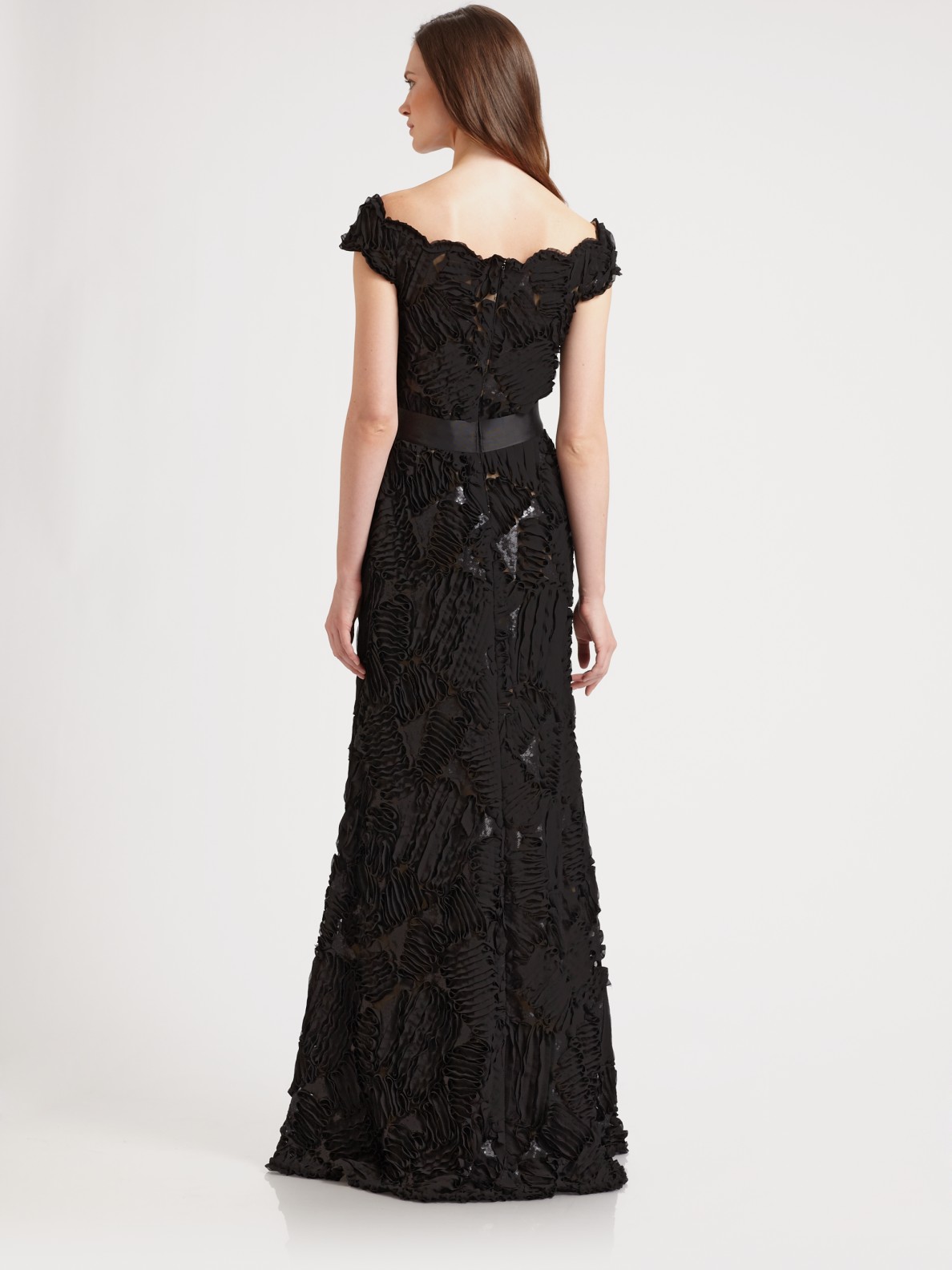 Tadashi Shoji Ribbon Lace Gown In Black Lyst