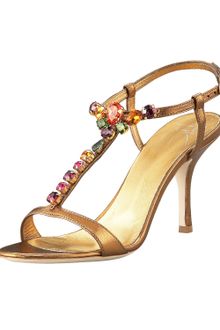 Giuseppe Zanotti Gold Leather Jeweled Sandals in Gold | Lyst