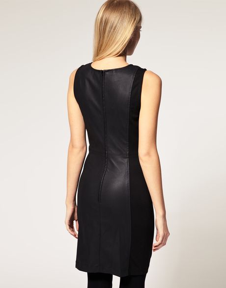 Oasis Dress With Faux Leather And Fabric in Black | Lyst