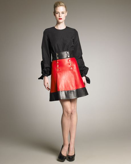 Saint Laurent Leather Sailor Skirt in Red | Lyst