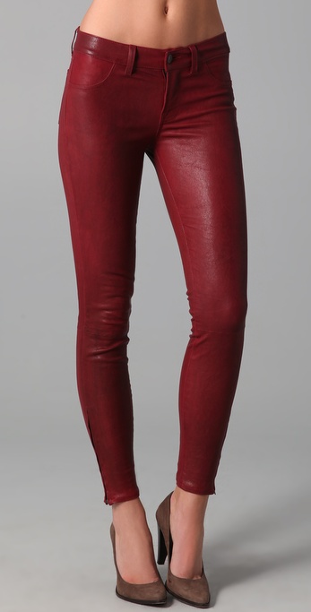 Lyst - J Brand Leather Skinny Pants in Red