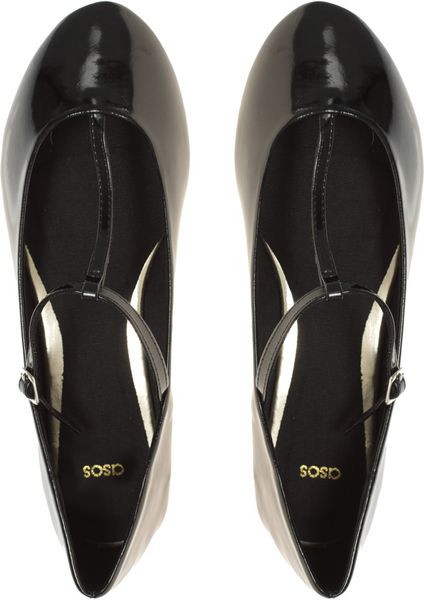 Asos Asos Leigh Patent T-bar Ballet Shoes in Black | Lyst