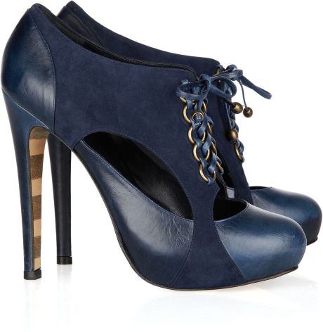 Georgina Goodman Roxy Cutout Suede and Leather Ankle Boots in Blue | Lyst