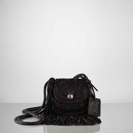 Ralph Lauren Collection Beaded Fringe Cross-body Bag in Black | Lyst