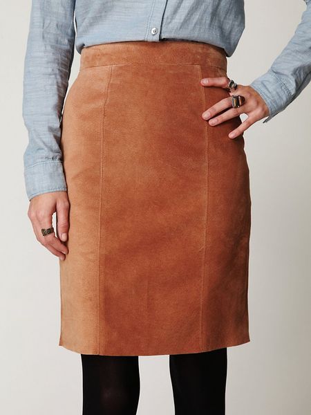 Free People Suede High Waist Pencil Skirt in Brown (tan) | Lyst
