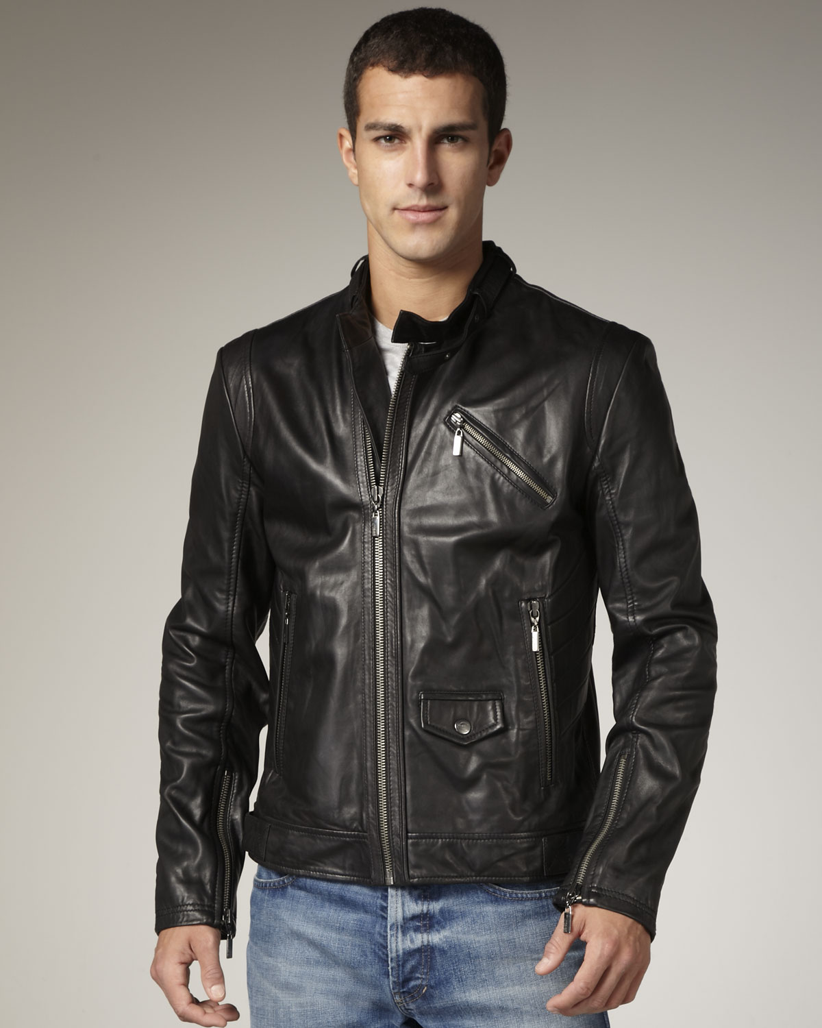 Lyst - Just Cavalli Leather Biker Jacket in Black for Men