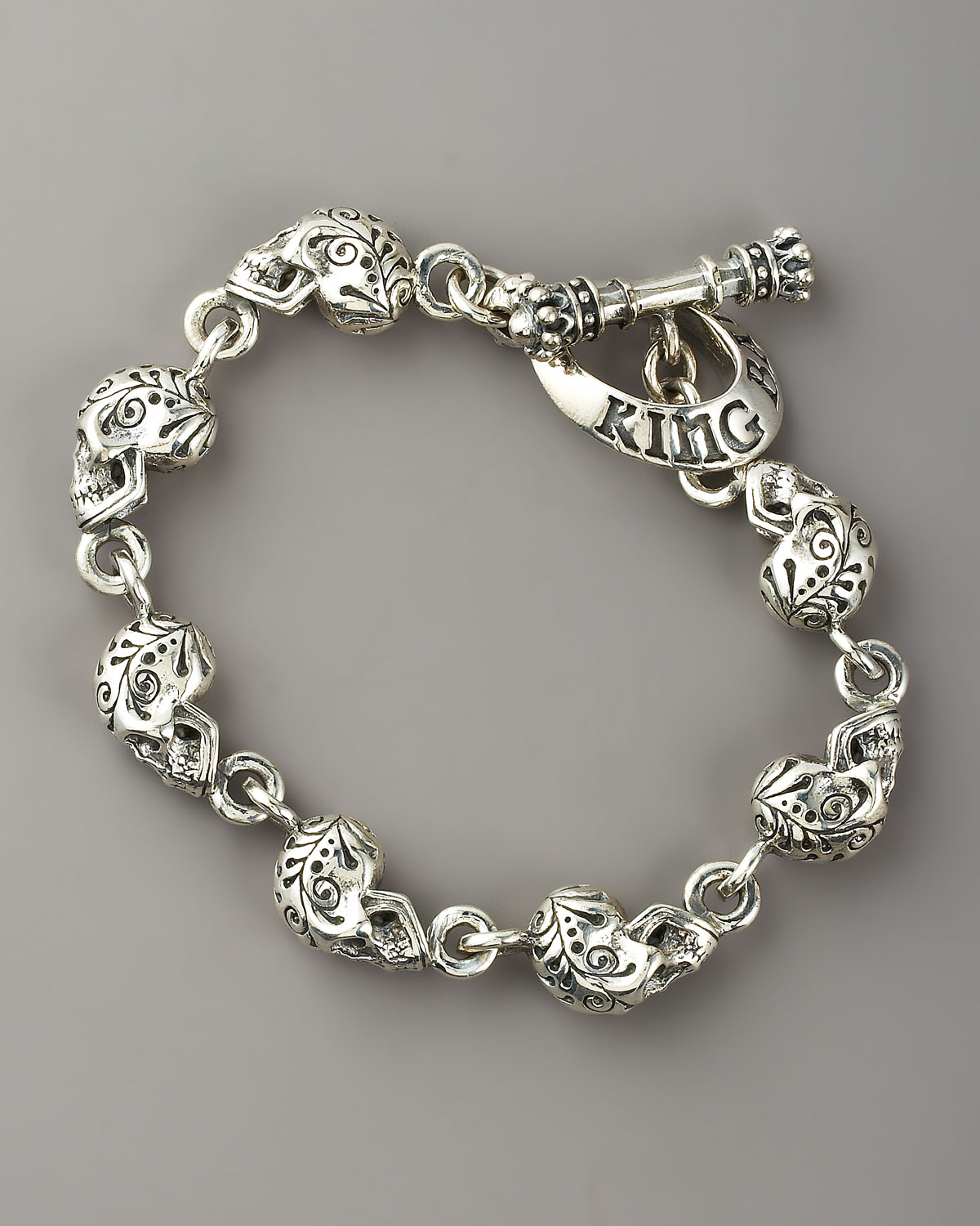 Lyst King Baby Studio Day Of The Dead Skull Bracelet In Metallic Gallery